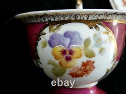 Rosenthal Cup & Saucer Red Gold Rim Flowers Unusual Birds Head Handle 1891-1906
