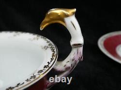 Rosenthal Cup & Saucer Red Gold Rim Flowers Unusual Birds Head Handle 1891-1906