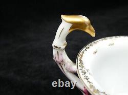 Rosenthal Cup & Saucer Red Gold Rim Flowers Unusual Birds Head Handle 1891-1906