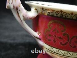 Rosenthal Cup & Saucer Red Gold Rim Flowers Unusual Birds Head Handle 1891-1906