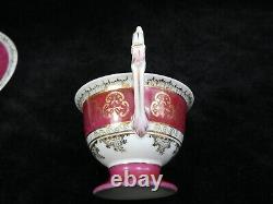 Rosenthal Cup & Saucer Red Gold Rim Flowers Unusual Birds Head Handle 1891-1906