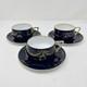 Rosenthal Cups & Saucers (x3) In Donatello Shape With Deep Cobalt Gilded Pattern