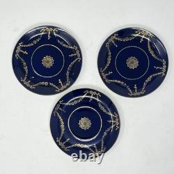 Rosenthal Cups & Saucers (x3) In Donatello Shape With Deep Cobalt Gilded Pattern