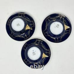 Rosenthal Cups & Saucers (x3) In Donatello Shape With Deep Cobalt Gilded Pattern