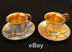 Rosenthal Demitasse set of 2 heavy gilded cups saucers yellow and blue with gold