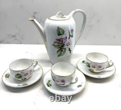 Rosenthal Selb Bavaria Gilded Coffee Pot Flower With 3 Cups & Saucers