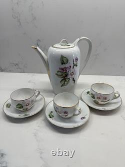 Rosenthal Selb Bavaria Gilded Coffee Pot Flower With 3 Cups & Saucers