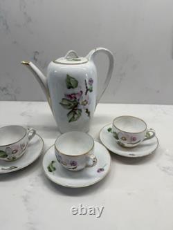 Rosenthal Selb Bavaria Gilded Coffee Pot Flower With 3 Cups & Saucers