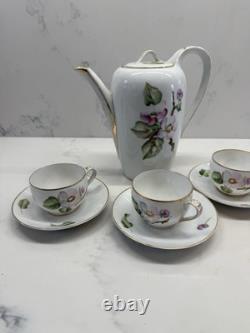 Rosenthal Selb Bavaria Gilded Coffee Pot Flower With 3 Cups & Saucers