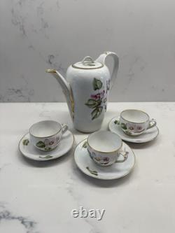 Rosenthal Selb Bavaria Gilded Coffee Pot Flower With 3 Cups & Saucers