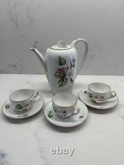 Rosenthal Selb Bavaria Gilded Coffee Pot Flower With 3 Cups & Saucers