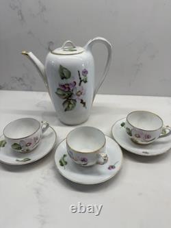 Rosenthal Selb Bavaria Gilded Coffee Pot Flower With 3 Cups & Saucers