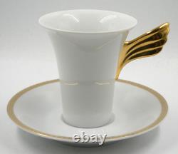 Rosenthal Versace Medaillon Meandre D'or Cup & Saucer White & Gold Wing Handle