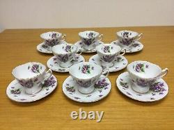 Rossetti SPRING VIOLETS (8 Sets) Footed Cups & Saucers withGold Trim Japan