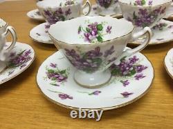 Rossetti SPRING VIOLETS (8 Sets) Footed Cups & Saucers withGold Trim Japan