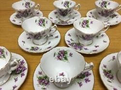 Rossetti SPRING VIOLETS (8 Sets) Footed Cups & Saucers withGold Trim Japan