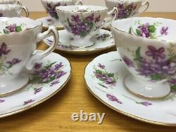 Rossetti SPRING VIOLETS (8 Sets) Footed Cups & Saucers withGold Trim Japan