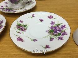 Rossetti SPRING VIOLETS (8 Sets) Footed Cups & Saucers withGold Trim Japan