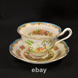 Royal Albert 4 Cups & 4 Saucers Chelsea Bird Blue Multicolor withGold 1940's Avon