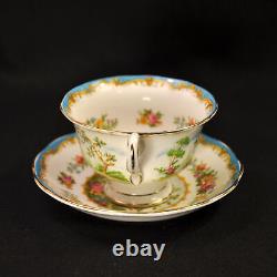 Royal Albert 4 Cups & 4 Saucers Chelsea Bird Blue Multicolor withGold 1940's Avon