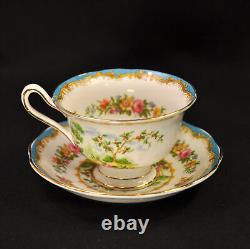 Royal Albert 4 Cups & 4 Saucers Chelsea Bird Blue Multicolor withGold 1940's Avon