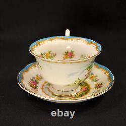 Royal Albert 4 Cups & 4 Saucers Chelsea Bird Blue Multicolor withGold 1940's Avon