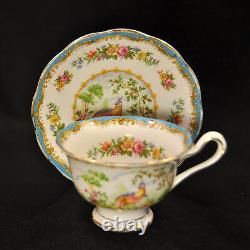 Royal Albert 4 Cups & 4 Saucers Chelsea Bird Blue Multicolor withGold 1940's Avon