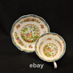 Royal Albert 4 Cups & 4 Saucers Chelsea Bird Blue Multicolor withGold 1940's Avon
