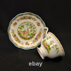 Royal Albert 4 Cups & 4 Saucers Chelsea Bird Blue Multicolor withGold 1940's Avon