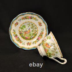 Royal Albert 4 Cups & 4 Saucers Chelsea Bird Blue Multicolor withGold 1940's Avon