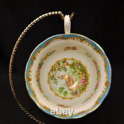 Royal Albert 4 Cups & 4 Saucers Chelsea Bird Blue Multicolor withGold 1940's Avon