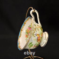 Royal Albert 4 Cups & 4 Saucers Chelsea Bird Blue Multicolor withGold 1940's Avon