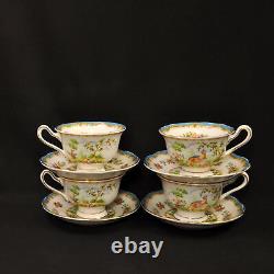 Royal Albert 4 Cups & 4 Saucers Chelsea Bird Blue Multicolor withGold 1940's Avon