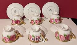 Royal Albert Bone China English Rose Gold Gilded Tea Cup & Saucer Mid Century