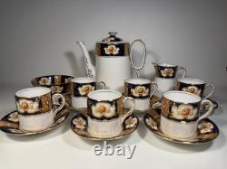 Royal Albert Crown China Imari Coffee Set c1925 Cobalt Blue Gold 6 Cups England