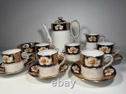 Royal Albert Crown China Imari Coffee Set c1925 Cobalt Blue Gold 6 Cups England