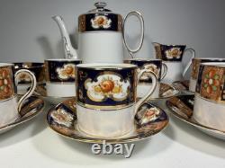 Royal Albert Crown China Imari Coffee Set c1925 Cobalt Blue Gold 6 Cups England