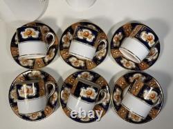 Royal Albert Crown China Imari Coffee Set c1925 Cobalt Blue Gold 6 Cups England