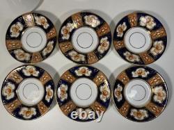 Royal Albert Crown China Imari Coffee Set c1925 Cobalt Blue Gold 6 Cups England