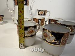 Royal Albert Crown China Imari Coffee Set c1925 Cobalt Blue Gold 6 Cups England