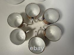 Royal Albert Crown China Imari Coffee Set c1925 Cobalt Blue Gold 6 Cups England