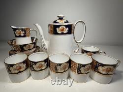 Royal Albert Crown China Imari Coffee Set c1925 Cobalt Blue Gold 6 Cups England