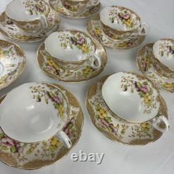 Royal Albert Crown China Pansy 7726 Tea Cups & Saucers Set 15 Pc Floral Gold