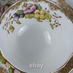 Royal Albert Crown China Pansy 7726 Tea Cups & Saucers Set 15 Pc Floral Gold