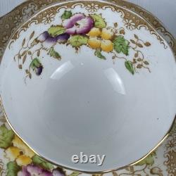 Royal Albert Crown China Pansy 7726 Tea Cups & Saucers Set 15 Pc Floral Gold