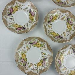 Royal Albert Crown China Pansy 7726 Tea Cups & Saucers Set 15 Pc Floral Gold