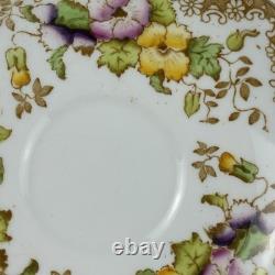 Royal Albert Crown China Pansy 7726 Tea Cups & Saucers Set 15 Pc Floral Gold