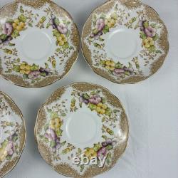 Royal Albert Crown China Pansy 7726 Tea Cups & Saucers Set 15 Pc Floral Gold