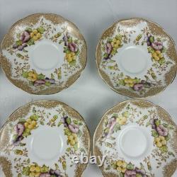 Royal Albert Crown China Pansy 7726 Tea Cups & Saucers Set 15 Pc Floral Gold
