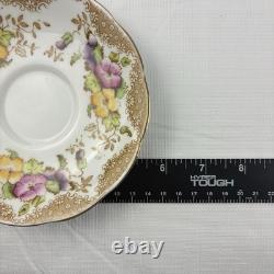 Royal Albert Crown China Pansy 7726 Tea Cups & Saucers Set 15 Pc Floral Gold